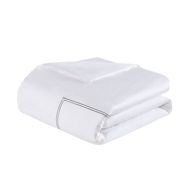 English Elm Full/Queen Luxury 500TC Cotton Sateen Embroidered Comforter Set with Zipper Duvet & Corner Ties Grey+White 12.99 L x 17.52 W x 12.99 H B035129279