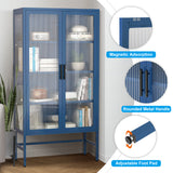 Hearth and Haven Zine Storage Cabinet with 2 Fluted Tempered Glass Doors and Adjustable Shelves, Blue W1673121038