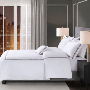 English Elm Full/Queen Luxury 500TC Cotton Sateen Embroidered Comforter Set with Zipper Duvet & Corner Ties White+Navy 12.99 L x 17.52 W x 12.99 H B035129281