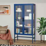 Hearth and Haven Zine Storage Cabinet with 2 Fluted Tempered Glass Doors and Adjustable Shelves, Blue W1673121038