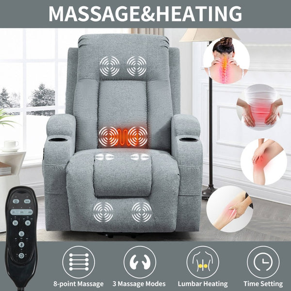 English Elm Infinite Position Power Lift Recliner with Massage Heating and Usb for Elderly Comfort W1803S00030