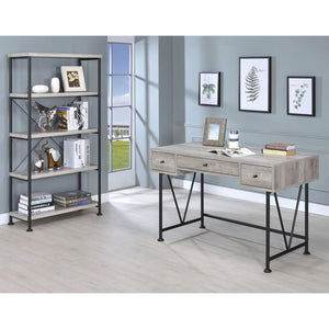 English Elm Grey Grey Driftwood 4-Shelf Bookcase Industrial Wood and Metal Bookshelf 63" Tall Rustic Storage Shelf B062P145557