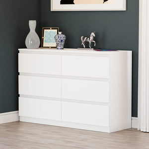 English Elm 6 Drawer Double Dresser with Mirror, Waterproof Scratch & Stain Resistant Finish for Stylish Storage White W2282S00003