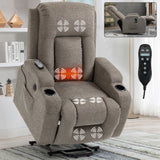 Hearth and Haven Zeta  Power Lift Recliner with 8-Point Massage, Lumbar Heating, USB Port and Cup Holders, Brown W1803S00029