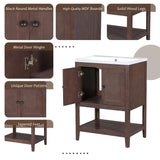 English Elm [Video] 24" Brown Modern Sleek Bathroom Vanity Elegant Ceramic Sink With Solid Wood Frame Open Style Shelf (Old Sku: Jl000004Aad)