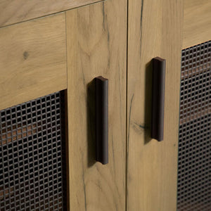 English Elm Golden Oak Elegant Storage Cabinet with Gunmetal Mesh Doors, 6 Compartments, 37.75"H x 31.5"W Rustic Chic Organizational Solution B062P145428