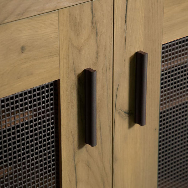 English Elm Golden Oak Elegant Storage Cabinet with Gunmetal Mesh Doors, 6 Compartments, 37.75"H x 31.5"W Rustic Chic Organizational Solution B062P145428