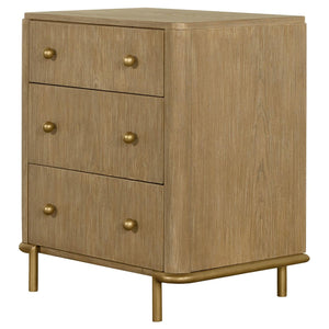 English Elm Sand Wash Three-Drawer Nightstand with Dual USB Ports, Blonde Sandwash Mid-Century Boho Bedroom Piece B062P145556