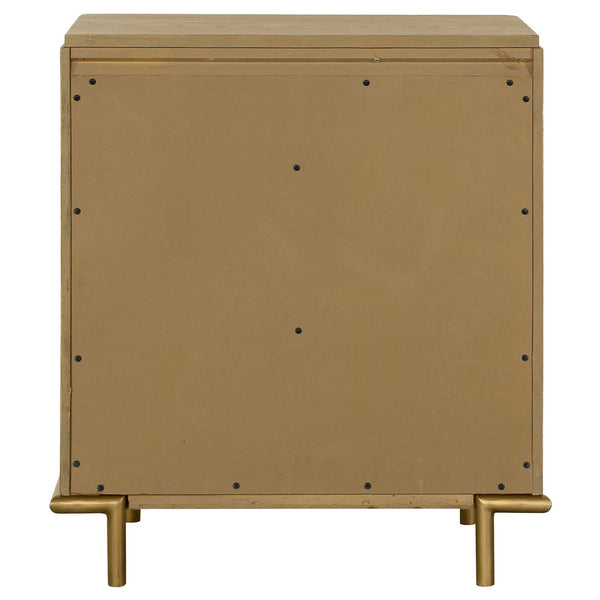 English Elm Sand Wash Three-Drawer Nightstand with Dual USB Ports, Blonde Sandwash Mid-Century Boho Bedroom Piece B062P145556