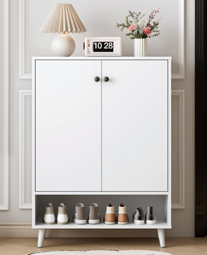 Hearth and Haven Shoe Storage Cabinet with Adjustable Plates White Doors W2182135264