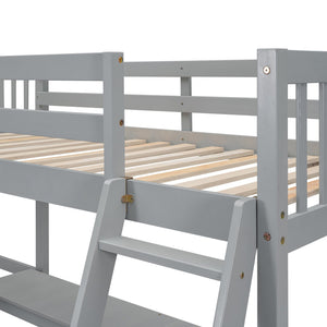 English Elm Wood Twin Loft Bed with Ladders and Dual Built-In L-Shaped Desks for Study & Sleepovers Perfect for Family Retreats Gray GX000444AAE