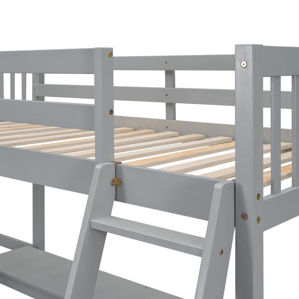 English Elm Wood Twin Loft Bed with Ladders and Dual Built-In L-Shaped Desks for Study & Sleepovers Perfect for Family Retreats Gray GX000444AAE