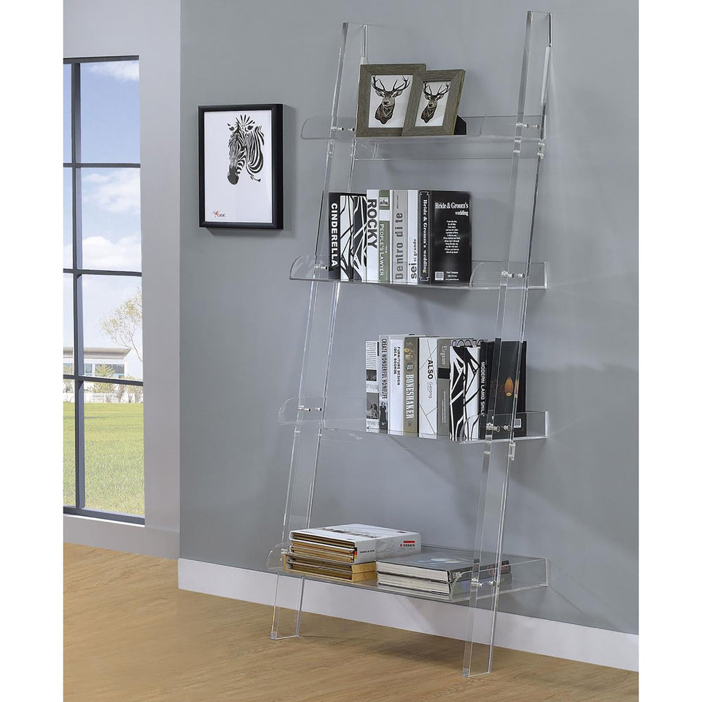 English Elm Clear Acrylic Ladder Bookcase Cimarron - Minimal Open-Back 4-Shelf Acrylic Display Unit, 72.25" H, Sturdy B062P145430