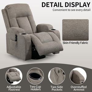 English Elm Infinite Position Power Lift Recliner with Massage Heat Usb and Cup Holders for Elderly W1803S00029