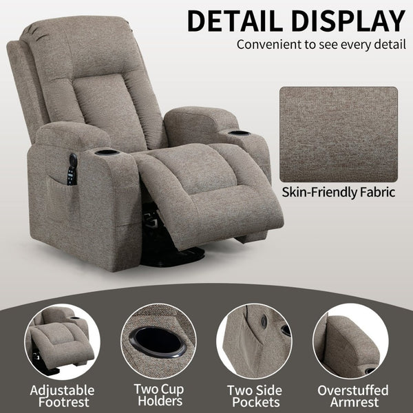 English Elm Infinite Position Power Lift Recliner with Massage Heat Usb and Cup Holders for Elderly W1803S00029