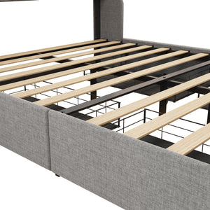 English Elm Queen Upholstered Storage Bed with Hydraulic Lift, Wingback Headboard, USB Ports & Deep Stash LIGHT GREY W1960S00003