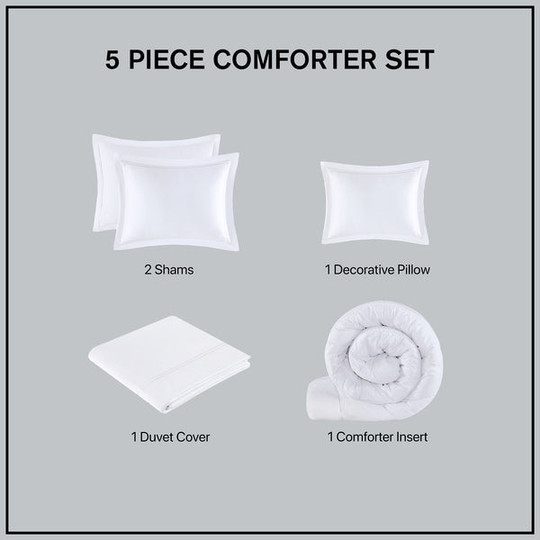 English Elm Full/Queen Luxury 500TC Cotton Sateen Embroidered Comforter Set with Zipper Duvet & Corner Ties White 12.99 L x 17.52 W x 12.99 H B035129278