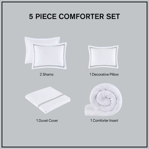 English Elm Full/Queen Luxury 500TC Cotton Sateen Embroidered Comforter Set with Zipper Duvet & Corner Ties Grey+White 12.99 L x 17.52 W x 12.99 H B035129279