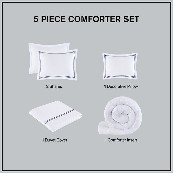 English Elm Full/Queen Luxury 500TC Cotton Sateen Embroidered Comforter Set with Zipper Duvet & Corner Ties White+Navy 12.99 L x 17.52 W x 12.99 H B035129281