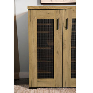English Elm Golden Oak Elegant Storage Cabinet with Gunmetal Mesh Doors, 6 Compartments, 37.75"H x 31.5"W Rustic Chic Organizational Solution B062P145428