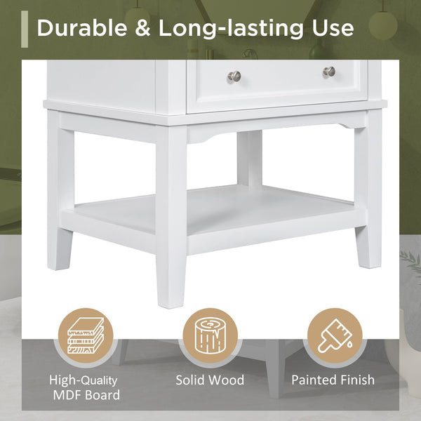English Elm 24" Modern Solid Wood Bathroom Vanity Base with Drawer & Open Shelf, White Painted Freestanding Cabinet 90-inch WF306247AAK