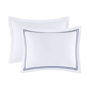 English Elm Full/Queen Luxury 500TC Cotton Sateen Embroidered Comforter Set with Zipper Duvet & Corner Ties White+Navy 12.99 L x 17.52 W x 12.99 H B035129281