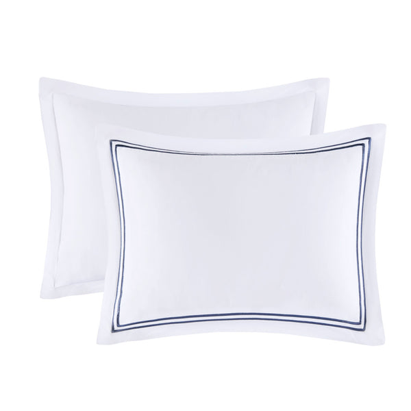 English Elm King/Cal Luxurious 500TC Cotton Sateen Embroidered Comforter Set with Removable Duvet & OEKO-TEX Safety White+Navy 14.96 L x 17.52 W x 14.96 H B035129283