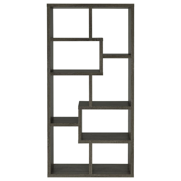 English Elm Weathered Grey 8-Shelf Bookcase with Varied Display Shelves, Modern Sleek Silhouette, 70.75"H Stylish B062P145422