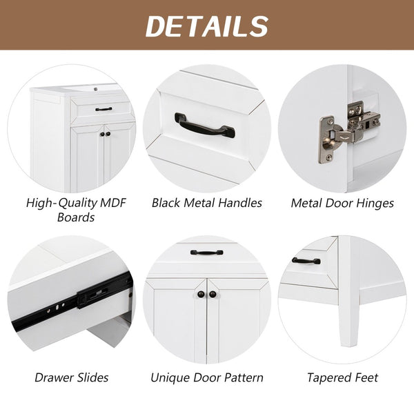 English Elm 36" Matte Bathroom Vanity Base Cabinet with Drawers Rubberwood Frame Modern Storage White WF296707AAK