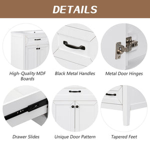 English Elm 36" Freestanding Bathroom Vanity Solid Rubberwood Cabinet with Ceramic Sink and Three Drawers White JL000007AAK-6
