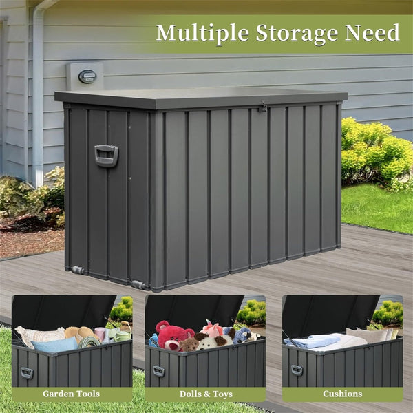 English Elm 200 Gallon Outdoor Deck Box Weatherproof Steel Reinforced Lockable Patio Storage W1859P145360