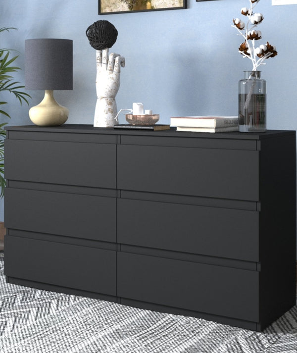 English Elm 6 Drawer Double Dresser with Mirror, Waterproof Scratch & Stain Resistant Finish for Stylish Storage Black W2282S00002