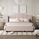 English Elm Upholstered Platform Bed With Wingback Headboard, One Twin Trundle and 2 Drawers, No Box Spring Needed, Linen Fabric, Queen Size Pink