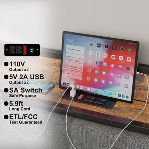 English Elm Queen Upholstered Bed Frame with USB/Outlet Headboard, Metal Platform, 10.4" Storage, Grey W1960131346