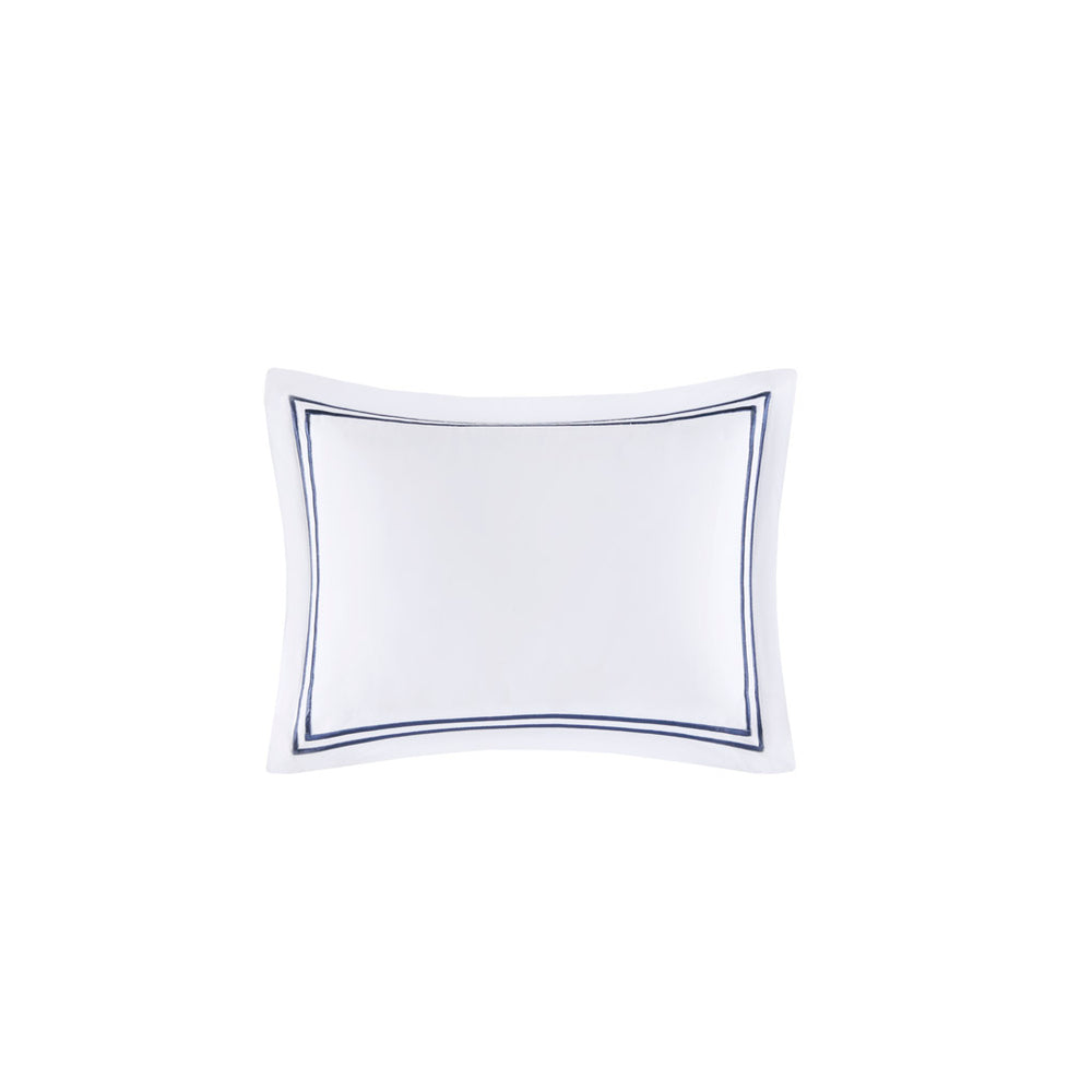 English Elm Full/Queen Luxury 500TC Cotton Sateen Embroidered Comforter Set with Zipper Duvet & Corner Ties White+Navy 12.99 L x 17.52 W x 12.99 H B035129281