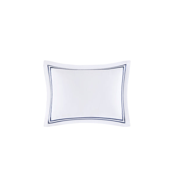 English Elm Full/Queen Luxury 500TC Cotton Sateen Embroidered Comforter Set with Zipper Duvet & Corner Ties White+Navy 12.99 L x 17.52 W x 12.99 H B035129281