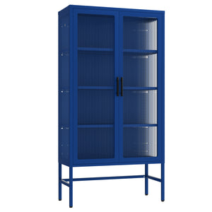 Hearth and Haven Zine Storage Cabinet with 2 Fluted Tempered Glass Doors and Adjustable Shelves, Blue W1673121038