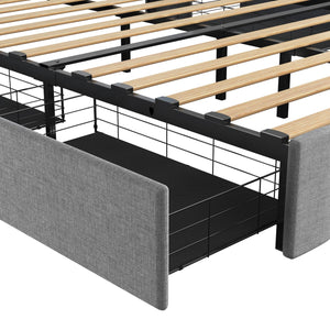 English Elm Full Upholstered Full Bed with RGB LED Headboard, 4 Sliding Storage Drawers, Wings Design LIGHT GREY W1960S00001