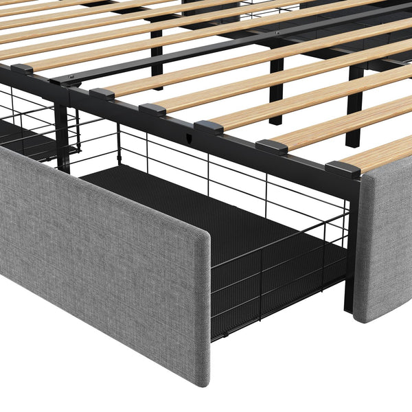 English Elm Full Upholstered Full Bed with RGB LED Headboard, 4 Sliding Storage Drawers, Wings Design LIGHT GREY W1960S00001