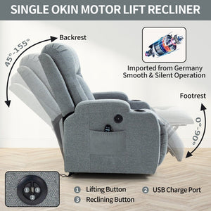 English Elm Infinite Position Power Lift Recliner with Massage Heating and Usb for Elderly Comfort W1803S00030