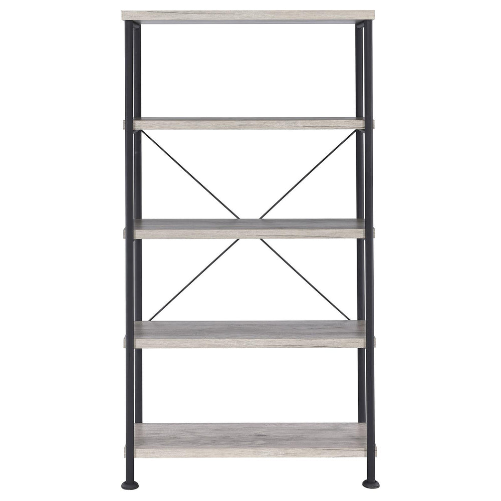 English Elm Grey Grey Driftwood 4-Shelf Bookcase Industrial Wood and Metal Bookshelf 63" Tall Rustic Storage Shelf B062P145557