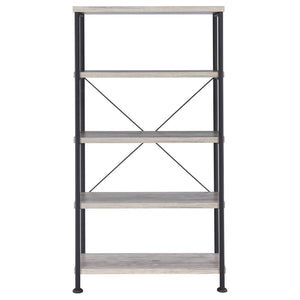 English Elm Grey Grey Driftwood 4-Shelf Bookcase Industrial Wood and Metal Bookshelf 63" Tall Rustic Storage Shelf B062P145557