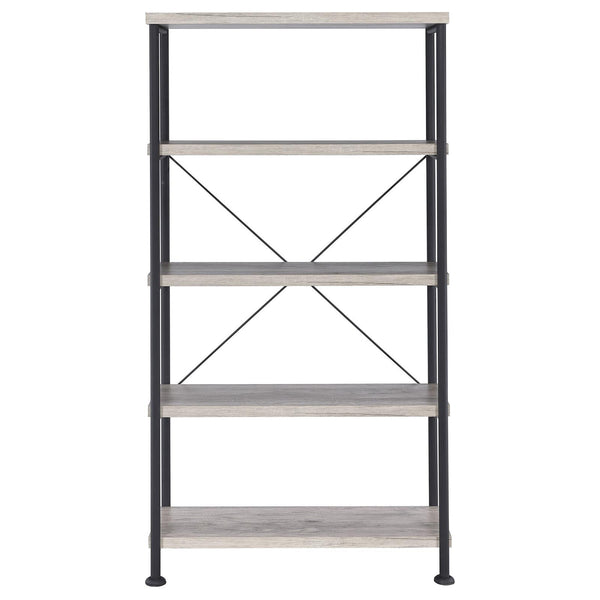 English Elm Grey Grey Driftwood 4-Shelf Bookcase Industrial Wood and Metal Bookshelf 63" Tall Rustic Storage Shelf B062P145557