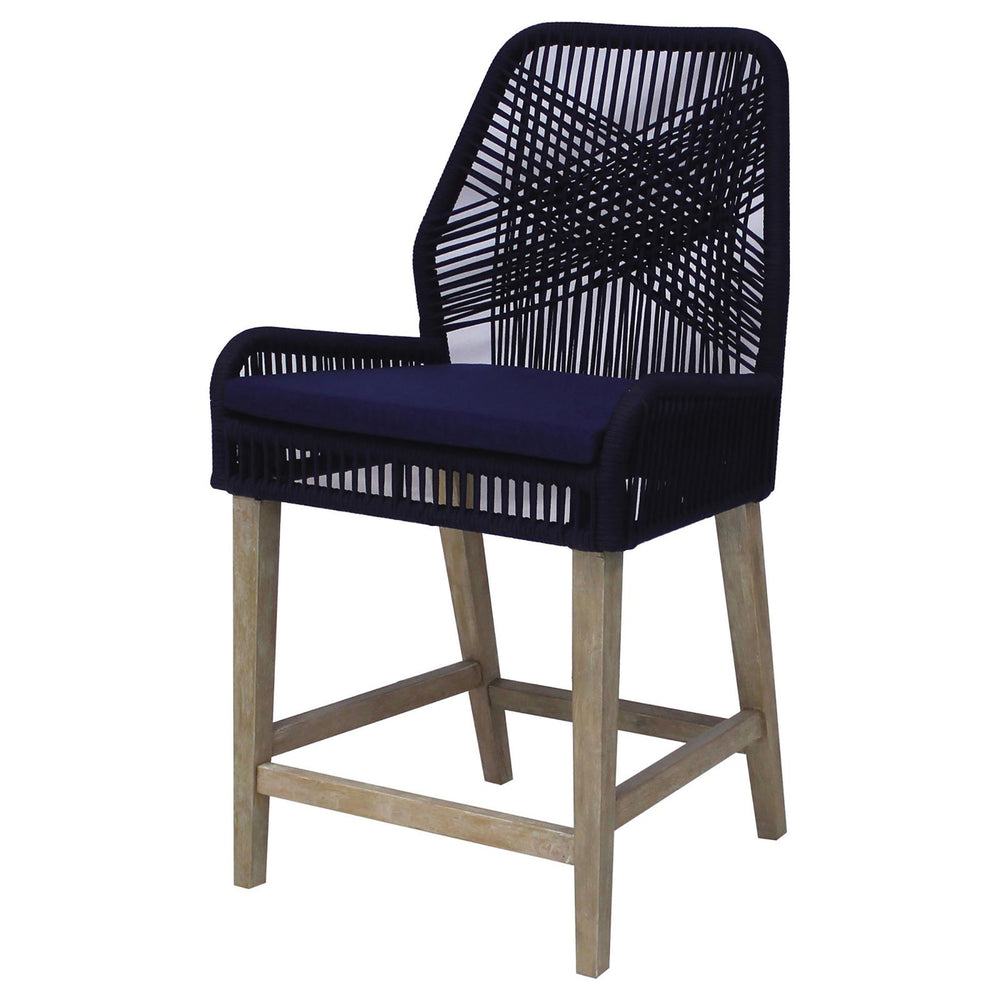 English Elm Dark Blue Stefan Counter Height Stools Set of 2 - Woven Rope Frame, Weathered Wash Legs, Cushioned Seat B062P145555