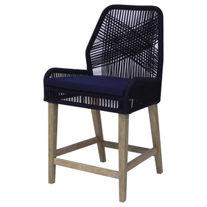 English Elm Dark Blue Stefan Counter Height Stools Set of 2 - Woven Rope Frame, Weathered Wash Legs, Cushioned Seat B062P145555