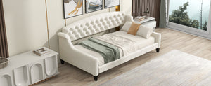 English Elm Modern Luxury Tufted Button Daybed In Beige Velvet - Stylish Twin Sleeper For Chic Spaces & Comfort GX001008AAA-1
