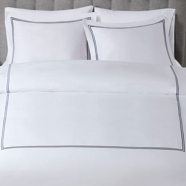 English Elm Full/Queen Luxury 500TC Cotton Sateen Embroidered Comforter Set with Zipper Duvet & Corner Ties White+Navy 12.99 L x 17.52 W x 12.99 H B035129281