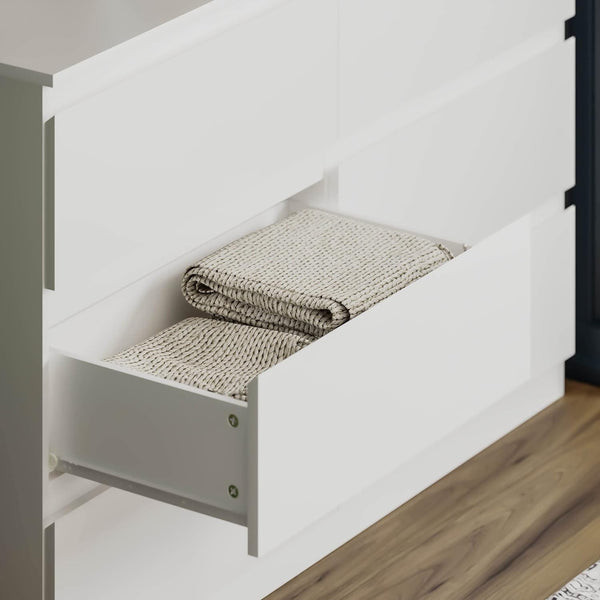 English Elm 6 Drawer Double Dresser with Mirror, Waterproof Scratch & Stain Resistant Finish for Stylish Storage White W2282S00003