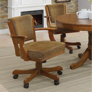 English Elm Olive Upholstered Game Chair with Casters, Amber Wood Frame, Olive Brown Fabric, Durable Comfort B062P145560
