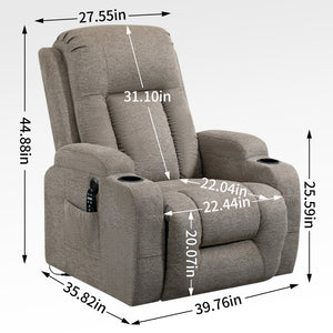 English Elm Infinite Position Power Lift Recliner with Massage Heat Usb and Cup Holders for Elderly W1803S00029